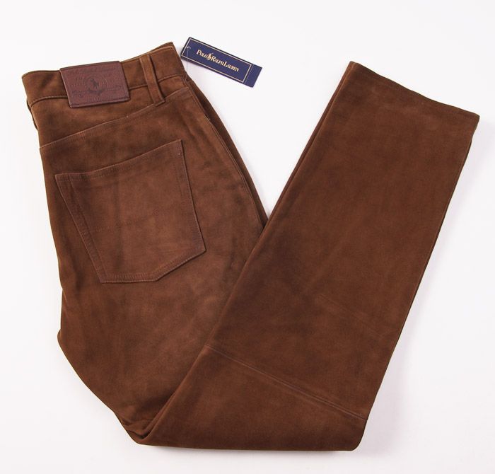 NWT $1995 POLO RALPH LAUREN Chocolate Brown Suede Leather Pants 40 x 30