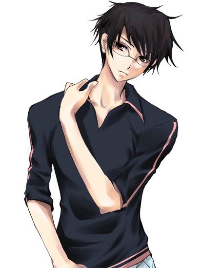 anime boy with black hair and glasses. Appearance: