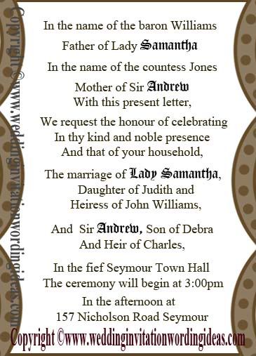 This wedding invitation wording is written in a formal and traditional way