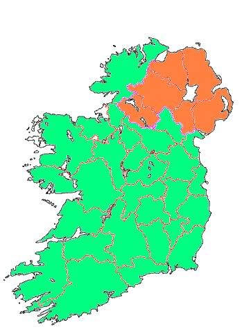 map of ireland counties and cities. outline map of ireland with