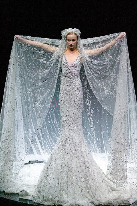 ultimate wedding dress, super long veil