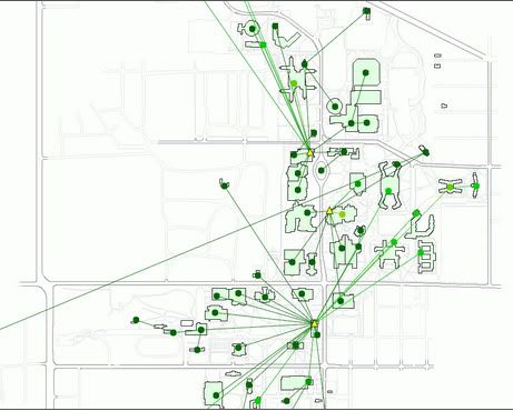 Network  on Map On The Ball State University   S   Network Operations Center