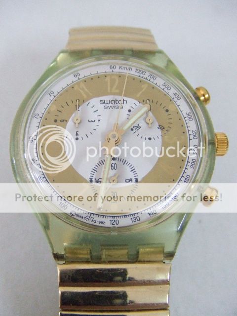 SCG100 Swatch 1993 Chrono Golden Globe Hands Glow Art  