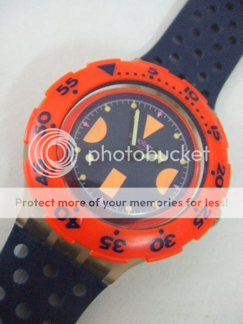 SDK100 Swatch 1990 Scuba Deep Blue Orange Hands Glow  