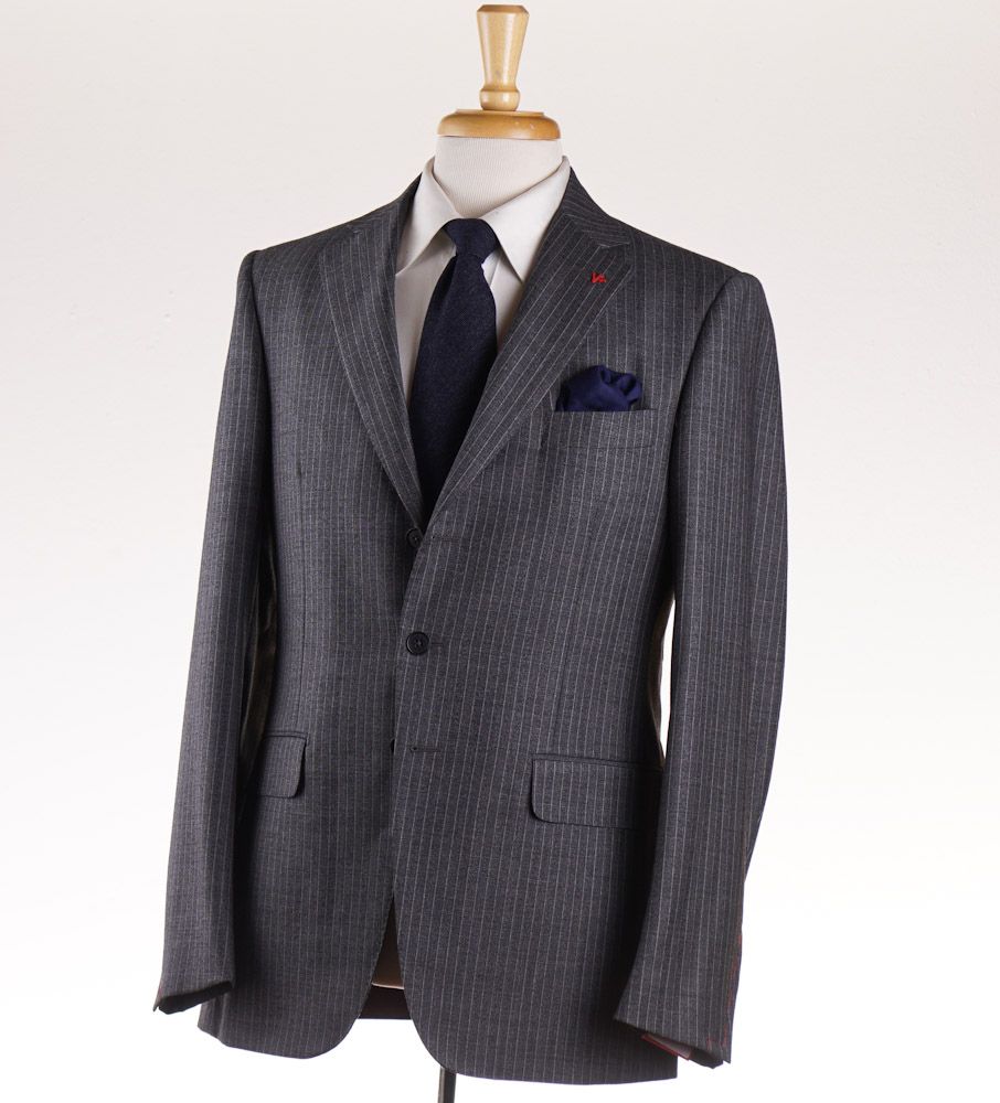 NWT $3695 ISAIA NAPOLI Gray-Burgundy Stripe 130s Wool Suit Slim 40 R ...