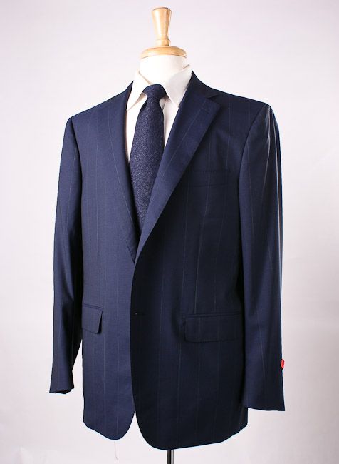 NWT $3295 ISAIA NAPOLI Navy with Green Stripe Super 120s Wool Suit 