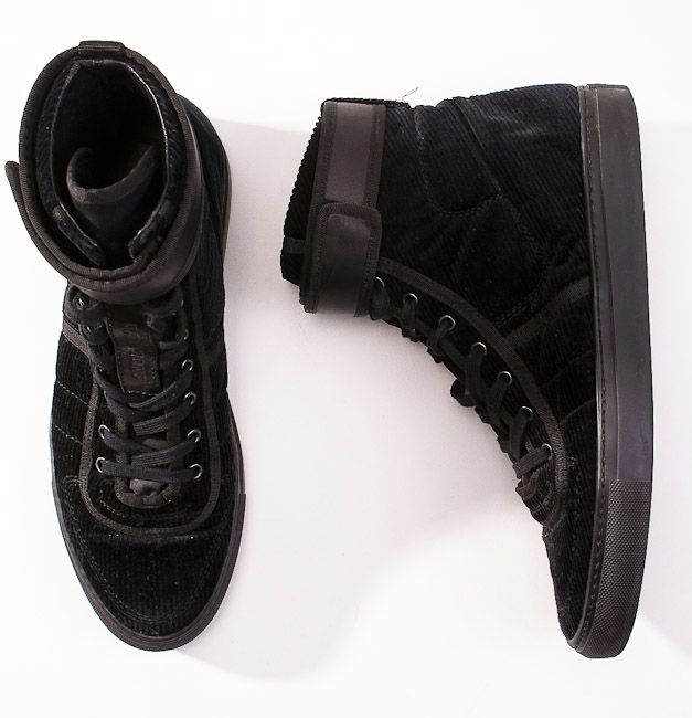 $560 RAF SIMONS Black Corduroy High-Top Strap Sneakers Shoes 43/10 D ...