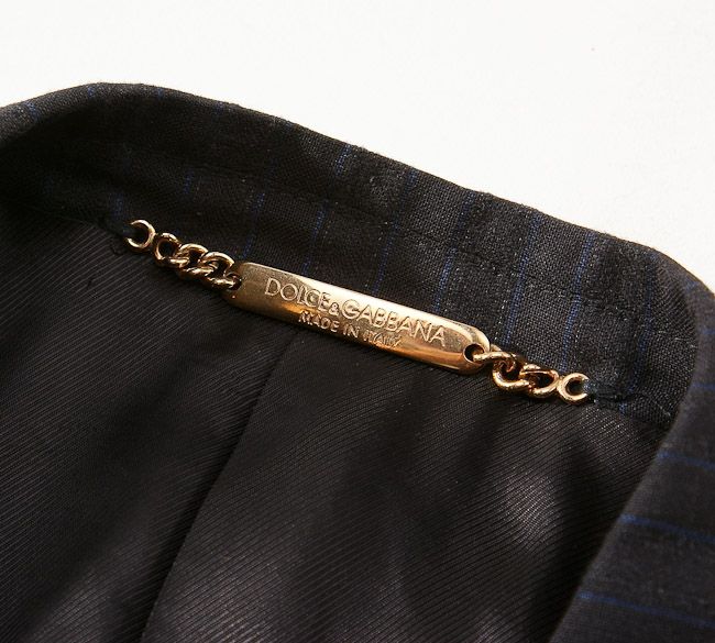 Recent $1795 DOLCE & GABBANA Black with Blue Stripe Wool Suit 42 R 