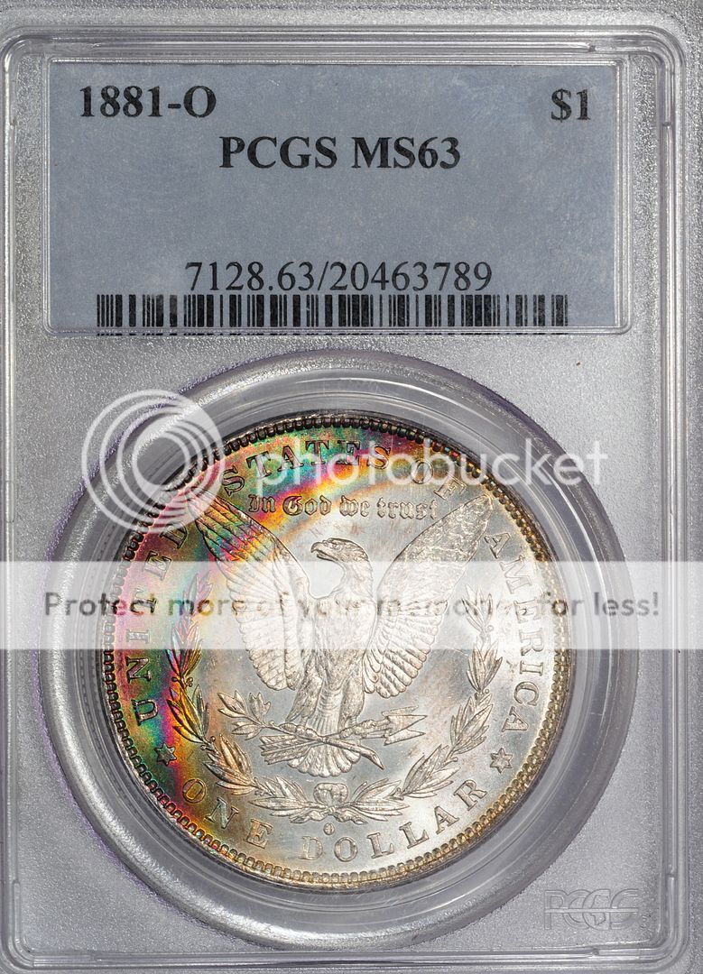 1881 O Morgan Dollar PCGS MS63 Rainbow Crescent Toned ~COLORFUL TONING 