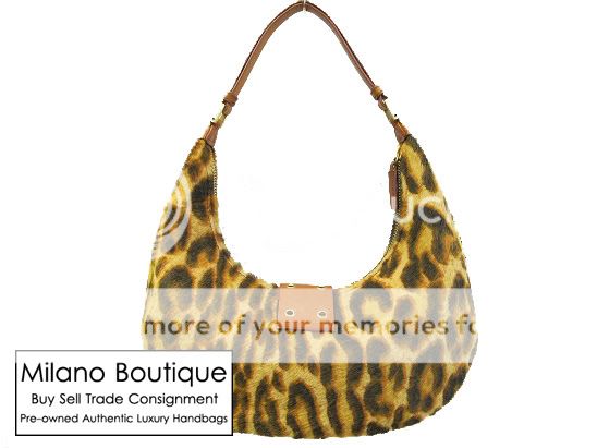 Authentic Christian Dior Leopard Pony Hair Small Hobo Shoulder Bag 