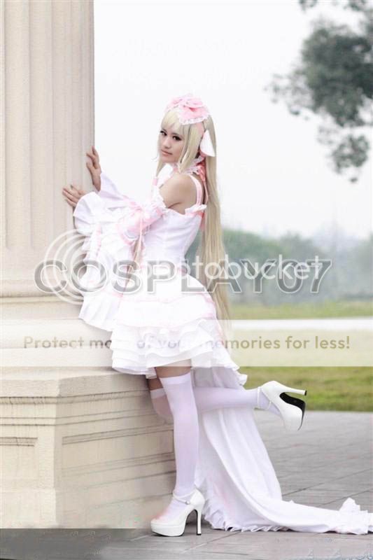 Gothic Lolita Chobits Chii (white with pink ribbon) Cosplay Costume 
